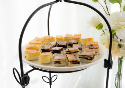 High angle view of food in plate on table