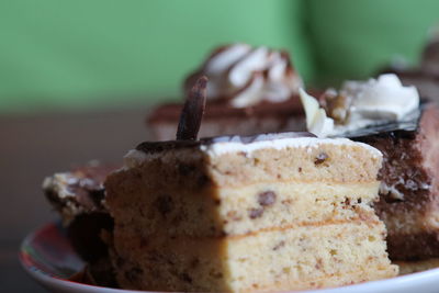 Close-up of chocolate cake in plate