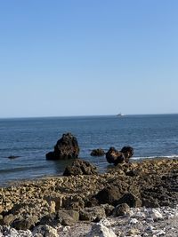 Scenic view of sea against clear sky