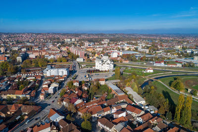 Valjevo - panorama of city in serbia. aerial drone view administrative center of the kolubara 