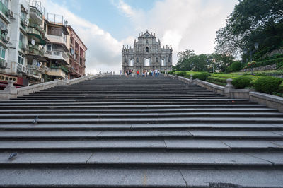 Low angle view of steps against sky