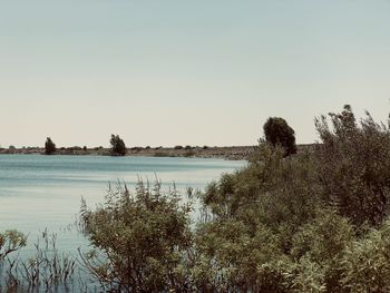 Scenic view of lake against clear sky