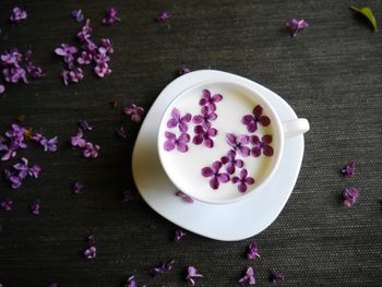 High angle view of breakfast on table
