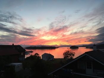 Houses against sky during sunset