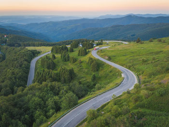 High angle view of road amidst landscape against sky