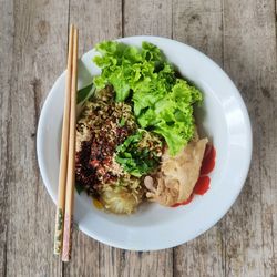 High angle view of food served in plate
