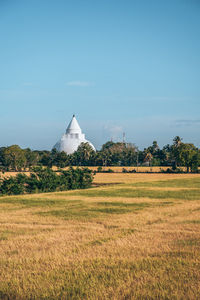 Scenic view of field against clear sky