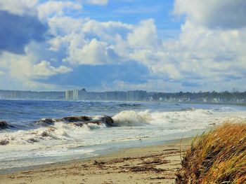 Scenic view of sea against cloudy sky