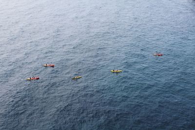 High angle view of boats in sea