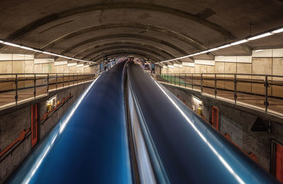 Blurred motion of trains moving in tunnel