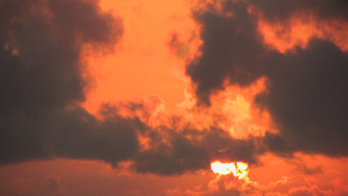 Low angle view of cloudy sky at sunset