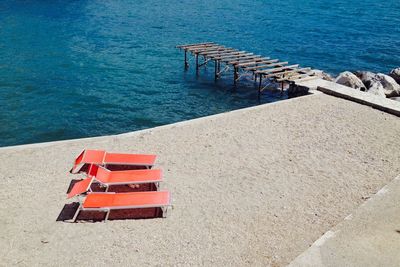 High angle view of pier over sea