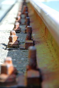Close-up of old railroad track