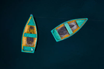 High angle view of boats on sea