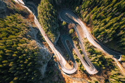 High angle view of winding road in mountains