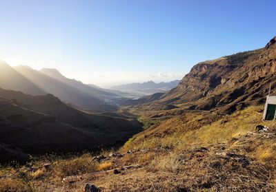 Scenic view of mountains against clear sky