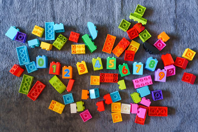 High angle view of toys on table