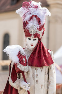 Portrait of person wearing mask during carnival