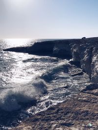 Scenic view of sea against clear sky