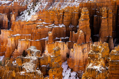 Close up view of bryce canyon national park hoodoos in winter in souther utah usa