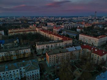 High angle shot of townscape against sky