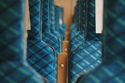 Close up of train seats