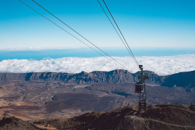 Overhead cable car on mountain against sky