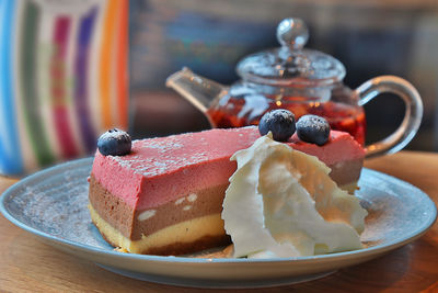 Close-up of cake in plate on table