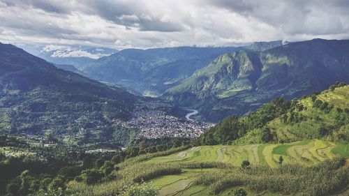 Scenic view of mountains against sky