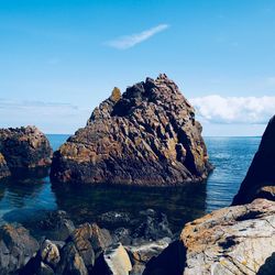 Scenic view of rocks in sea against sky