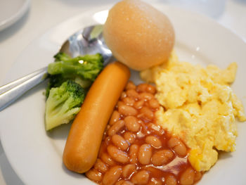 High angle view of breakfast served in plate