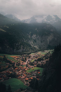 Aerial view of landscape and river against sky