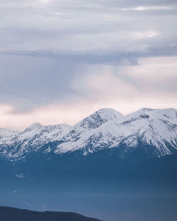 Scenic view of snowcapped mountains against sky