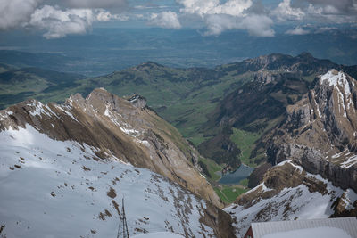 Aerial view of snowcapped mountains against sky