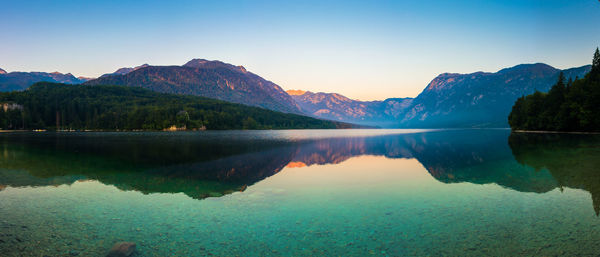Scenic view of calm lake against clear sky