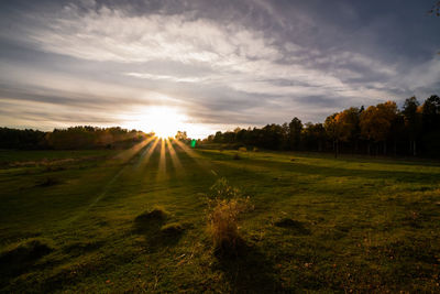 Scenic view of field against sky during sunset