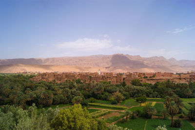 High angle view of park in old town against sky