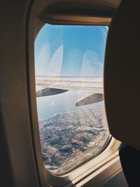 View of landscape through airplane window