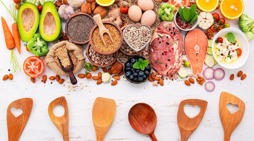 High angle view of fruits on table