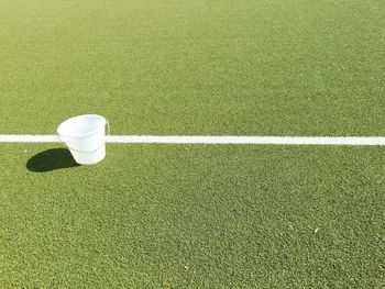 High angle view of soccer field