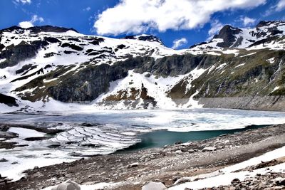 Scenic view of snowcapped mountains against sky