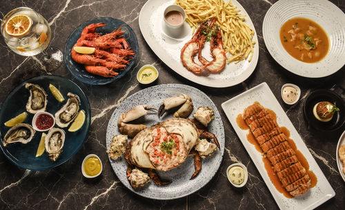 High angle view of food on table