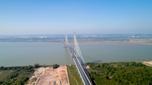 High angle view of sea against clear sky