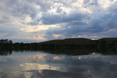 Scenic view of lake against sky during sunset