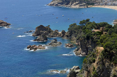 High angle view of sea and rocks