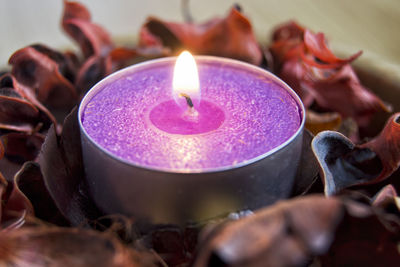 Close-up of burning candle