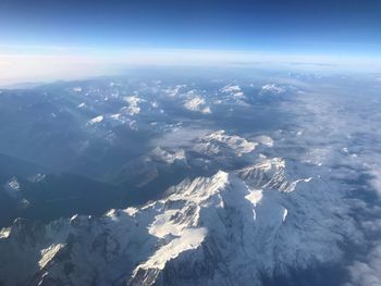 Aerial view of snow covered landscape