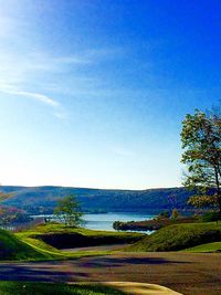 Scenic view of landscape against clear blue sky