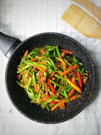 Directly above shot of vegetable in cooking pan