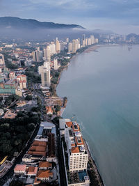 High angle view of buildings in city